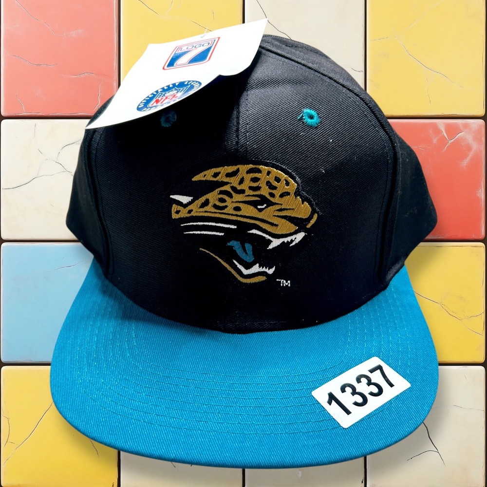 Vintage 90s Jacksonville Jaguars Snapback Logo 7 NFL Hat Black Teal Athletic NWT